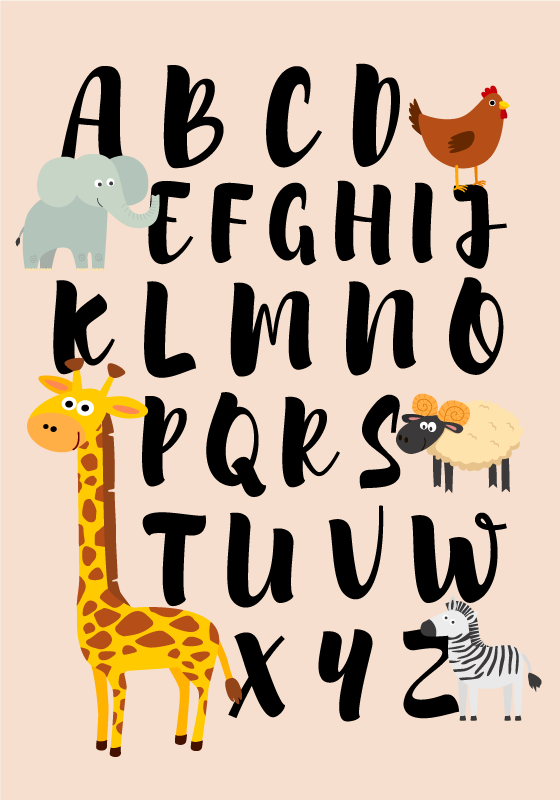 Poster infantil animais brincando com o alfabeto - TenStickers