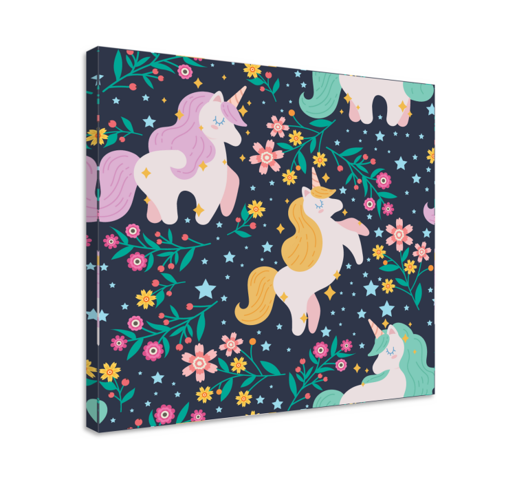 Quadro unicórnio Unicórnios flores e estrellas - TenStickers
