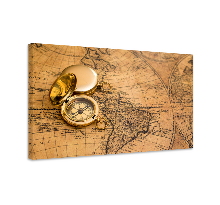Quadro elegante mapamundi e bússula brillantes - TenStickers