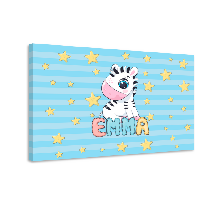 Quadro com nome Zebra fofa e estrelas com nome - TenStickers