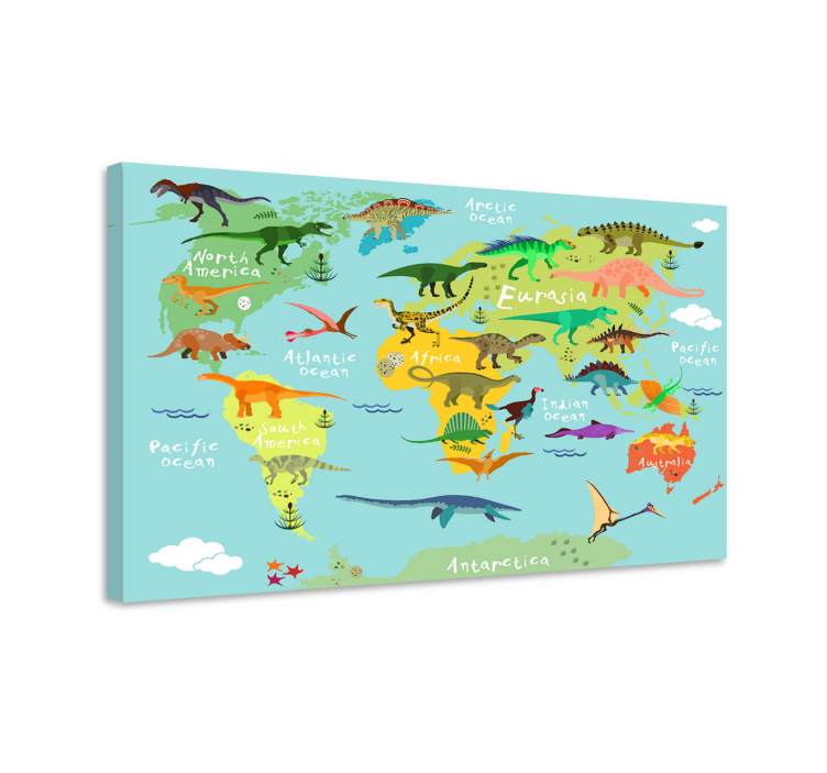 Quadro Mapa com dinossauros para crianças - TenStickers