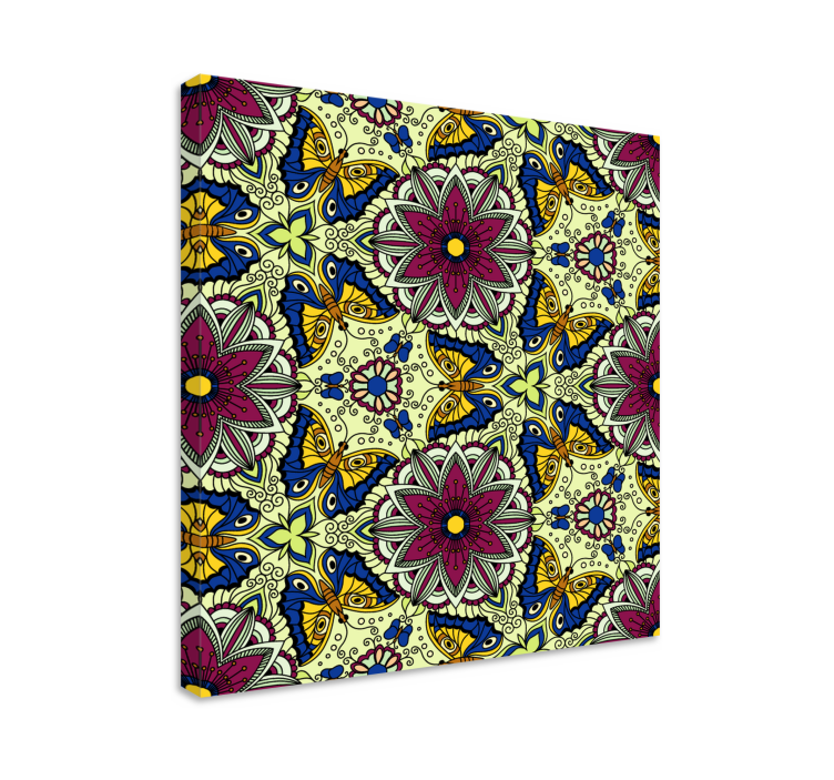 Quadro de flores com padrão de borboletas florais - TenStickers