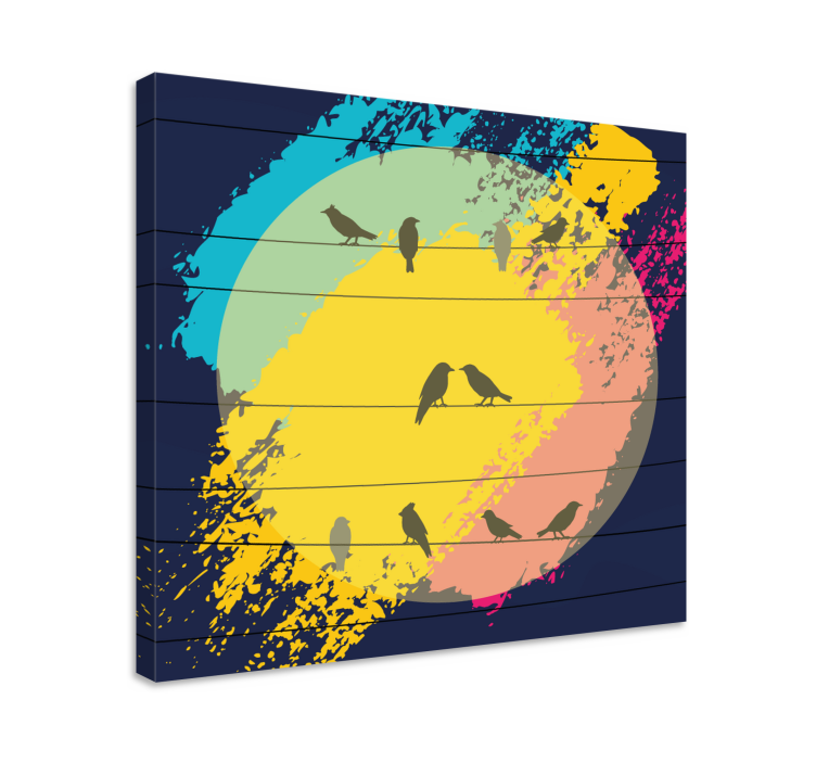 Quadro de pássaros silhuetas de círculos retrô - TenStickers