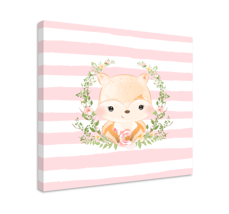 Quadro para bebê Desenho de raposa fofo com rosa - TenStickers