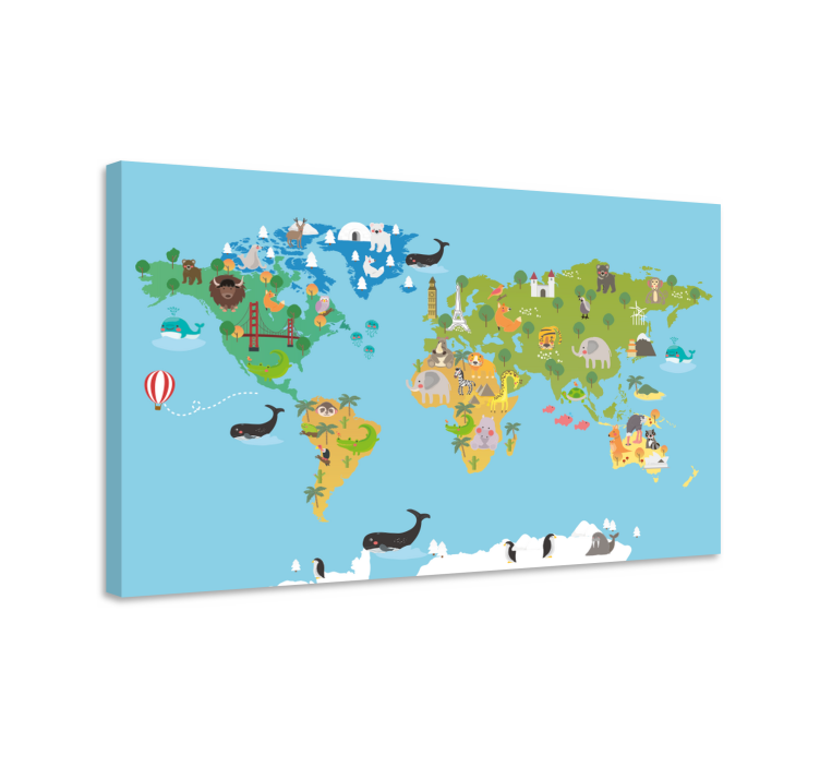 Quadro mapa mundi Animais de desenho animado - TenStickers