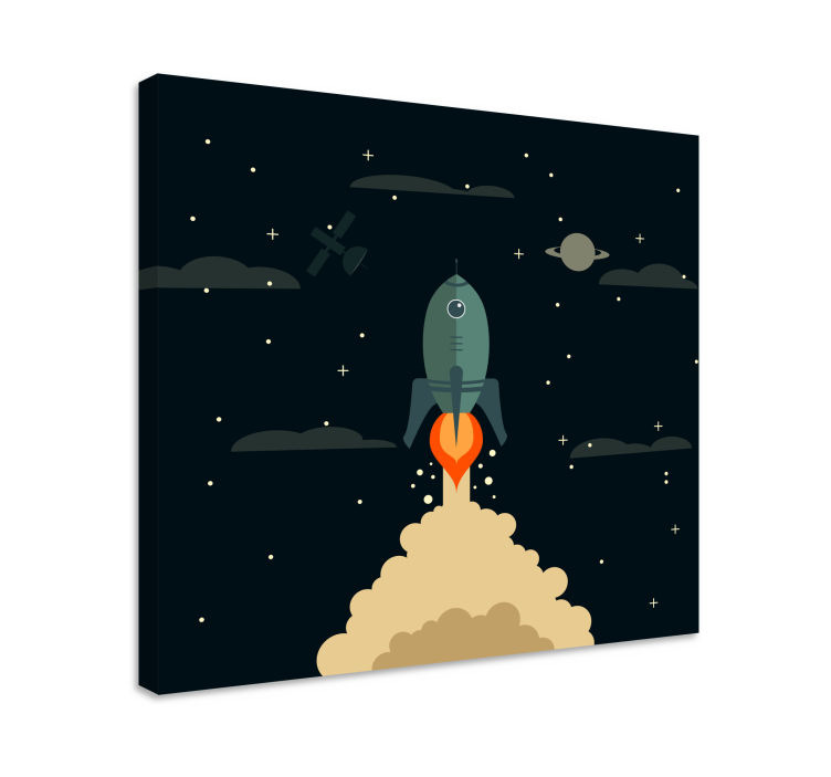 Quadro infantil Foguete de desenho animado lançando ao espaço - TenStickers