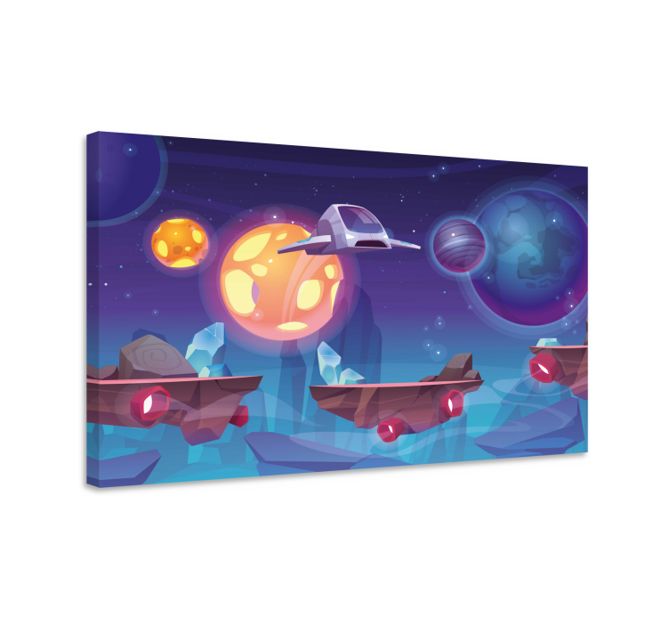 Quadro infantil Pedras do espaço flutuante e nave espacial - TenStickers