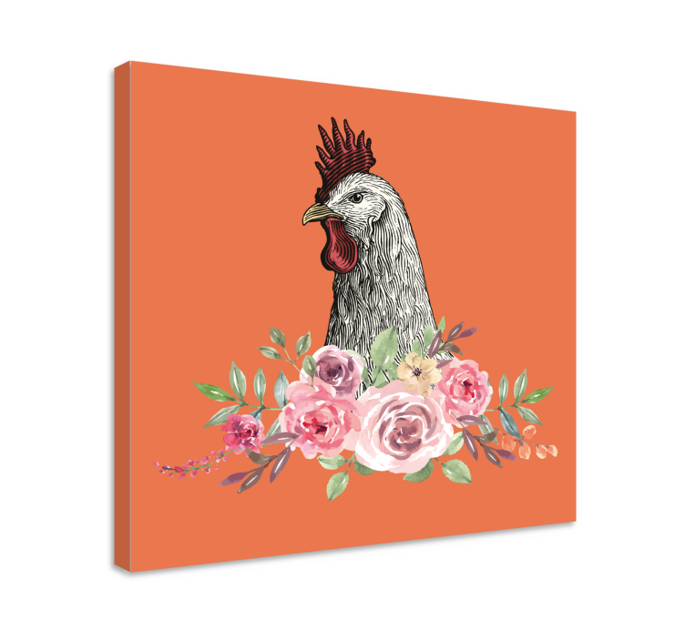 Quadro animais galo com flores - TenStickers