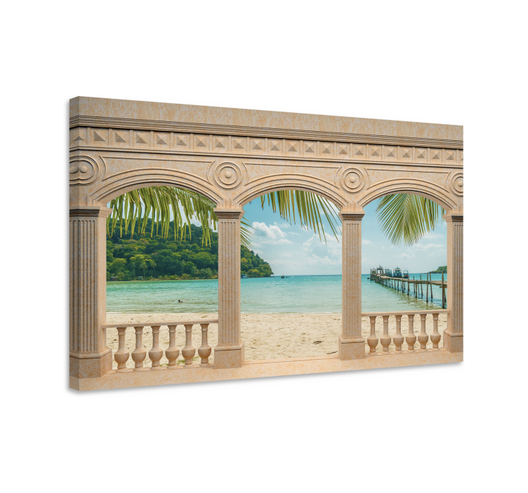 Quadro 3D Arcos gregos com vista para o mar - TenStickers