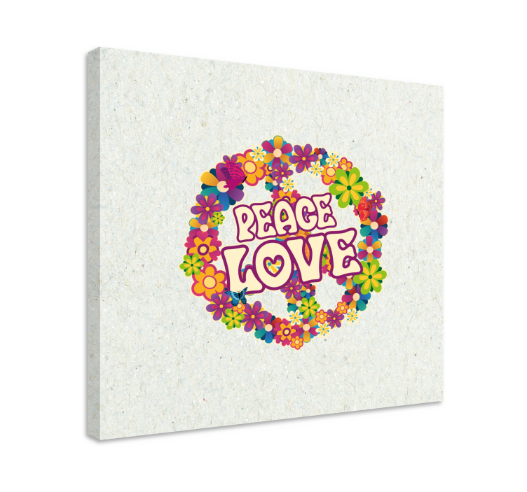 Quadro com letras paz amor coroa floral - TenStickers