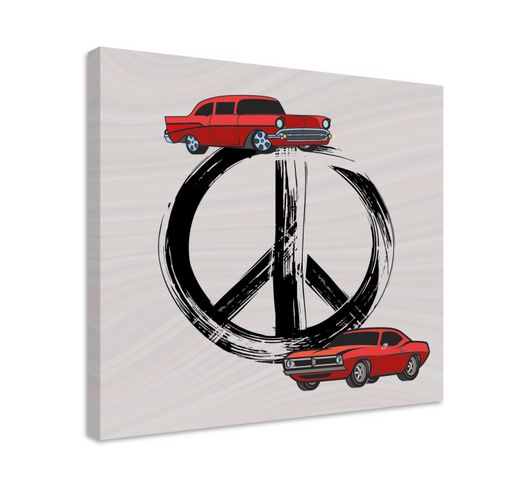 Quadro vintage Símbolo da paz preto com carros vermelhos - TenStickers