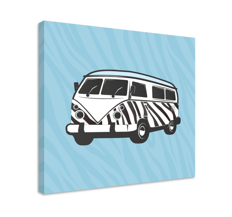Quadro vintage ônibus azul claro com padrão zebra - TenStickers
