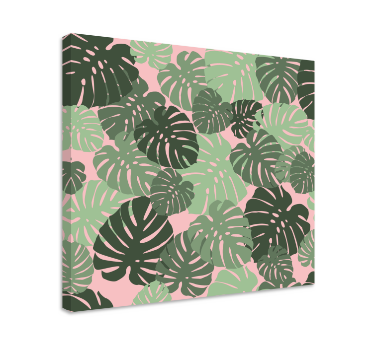 Quadro de plantas Monstera folhas de cor rosa - TenStickers