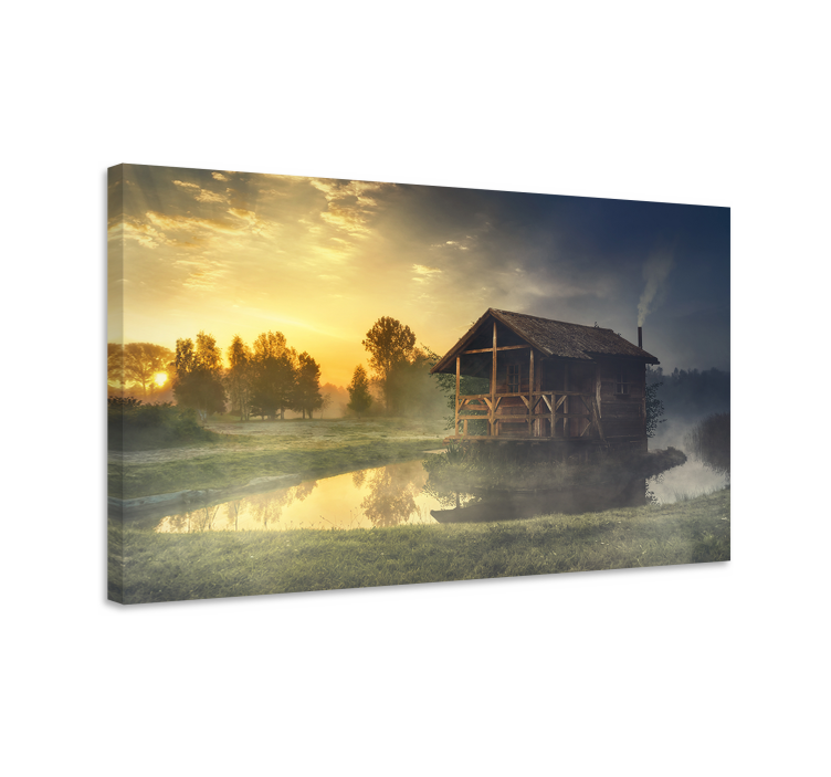 Quadro de paisagem reflexo de chalé rústico - TenStickers
