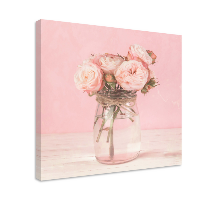 Quadro vintage Flores rosa com um vaso de vidro - TenStickers