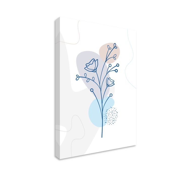 Quadro de arte Linha azul arte flor e folhas - TenStickers