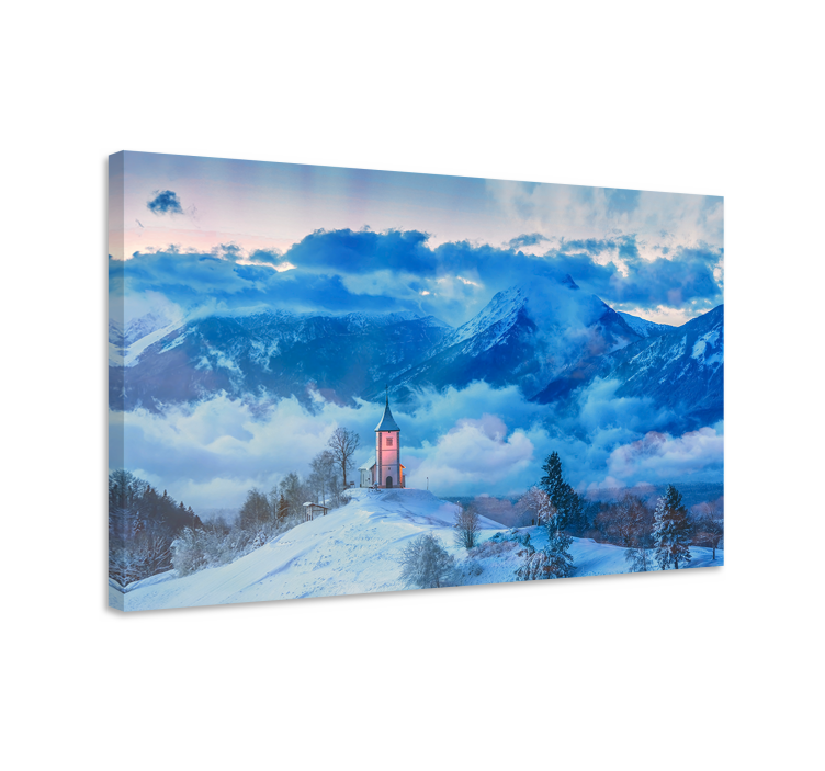 Quadro de paisagem igreja na montanha neve - TenStickers
