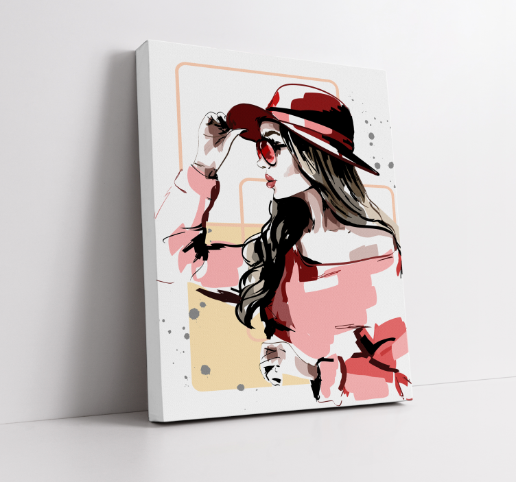 Quadro decorativo para sala Mulher elegante com um chapéu impress - TenStickers
