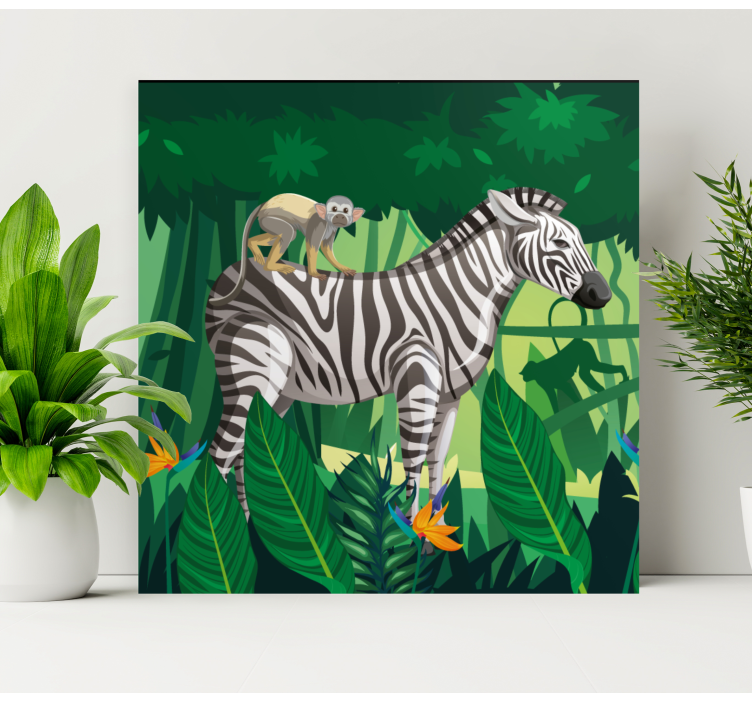 Quadro animais zebra com macaco - TenStickers