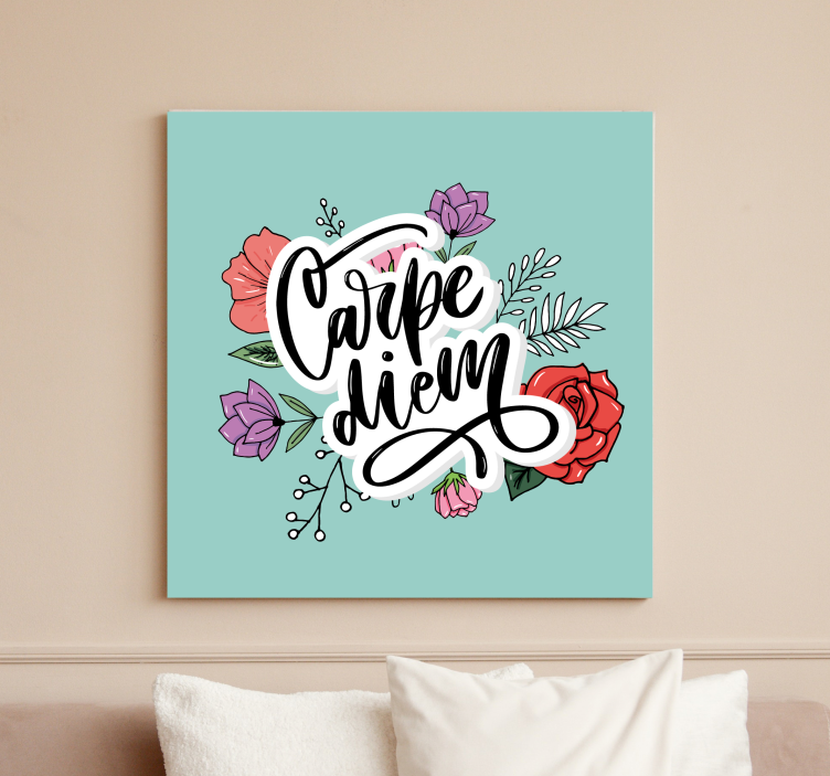 Quadro frase motivacional Padrão floral rosa carpe diem - TenStickers