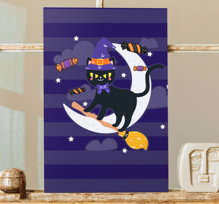 Quadro com gatos bruxa de gato preto - TenStickers