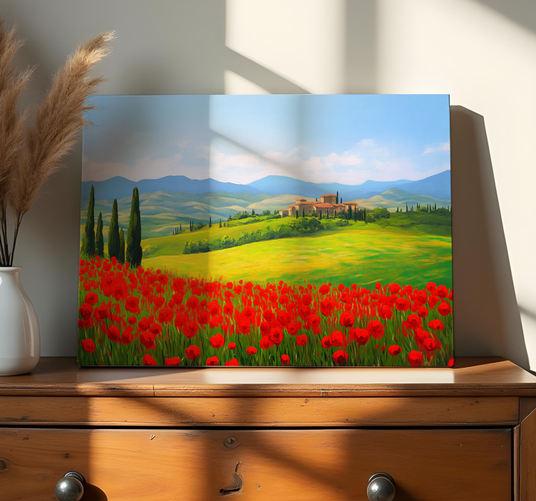 Quadro de paisage campo de flores vermelhas - TenStickers