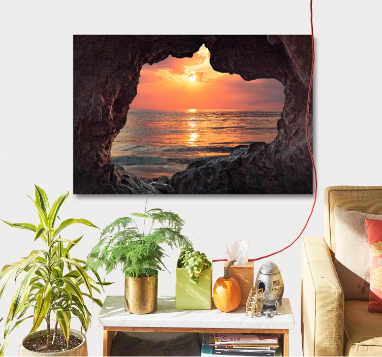 Quadro de paisage Oceano do nascer do sol da caverna 3d - TenStickers