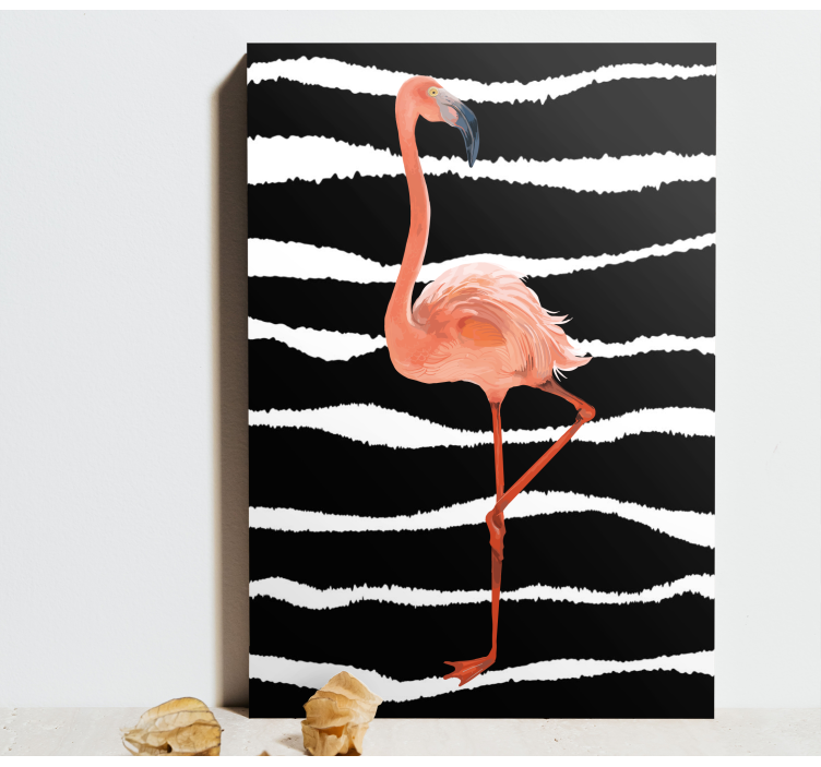 Quadro animais Flamingo rosa fofo em riscas - TenStickers