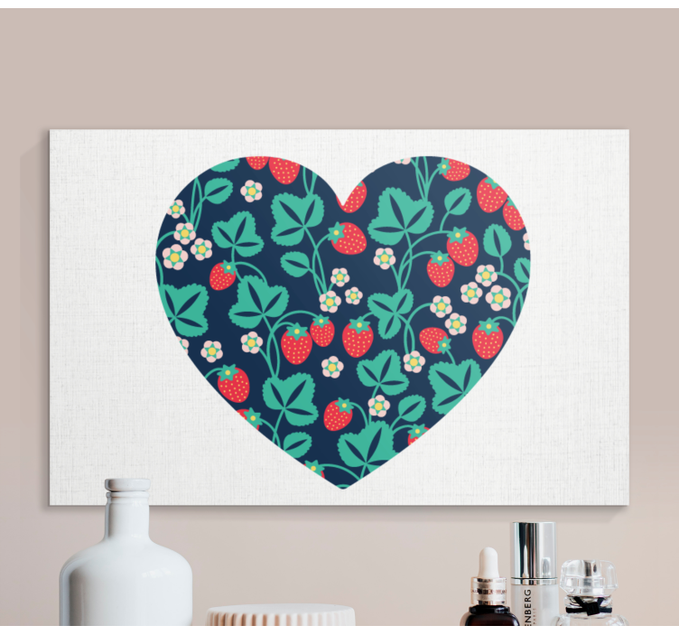 Quadro de flores com padrão de morangos em forma de coração - TenStickers