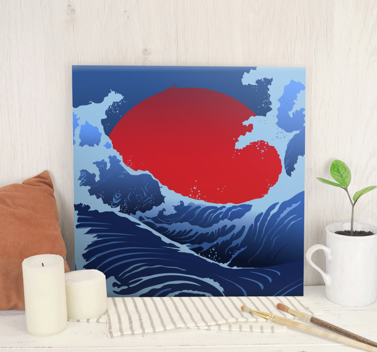 Quadro de paisagem ondas do sol vermelho - TenStickers