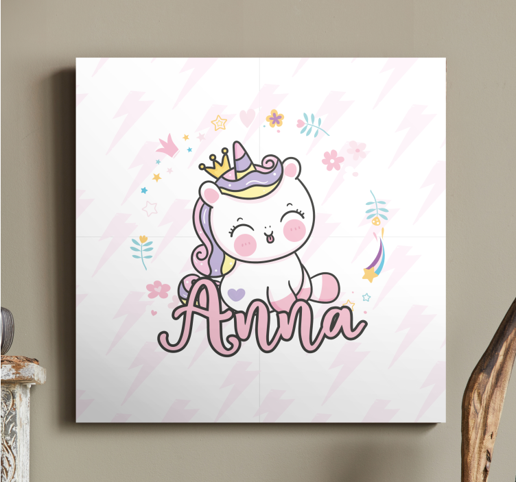 Quadro com nome Lindo bebê unicórnio - TenStickers