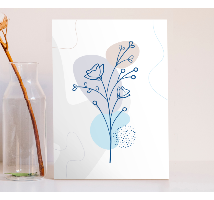 Quadro de arte Linha azul arte flor e folhas - TenStickers