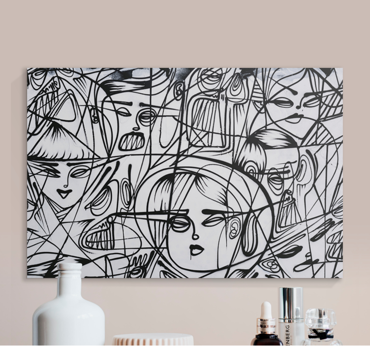 Quadro de arte Rostos abstratos em preto e branco - TenStickers