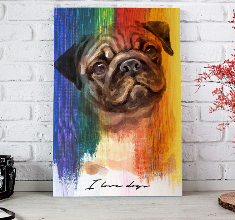 Quadro de cães Pug arco-íris - TenStickers