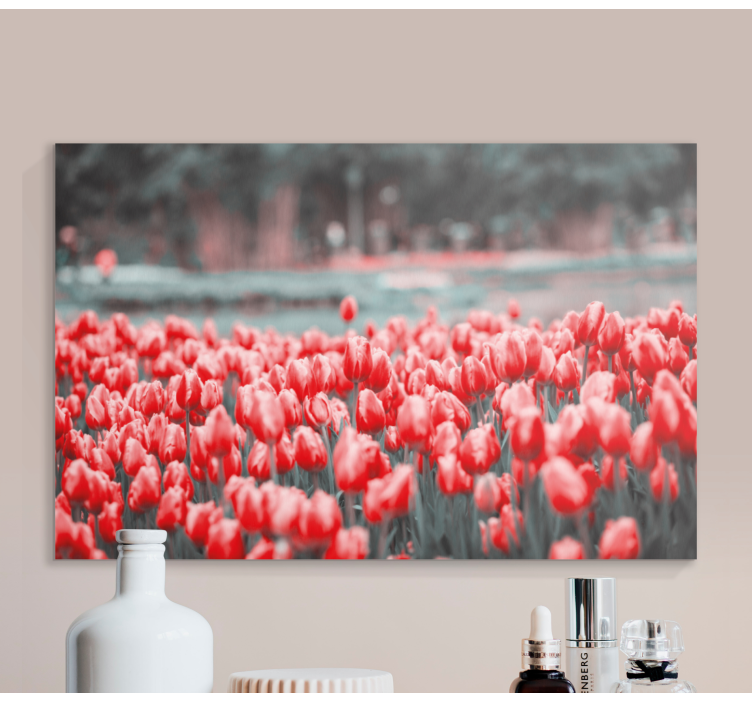 Quadro de flores Campo de tulipa rosa diferente - TenStickers