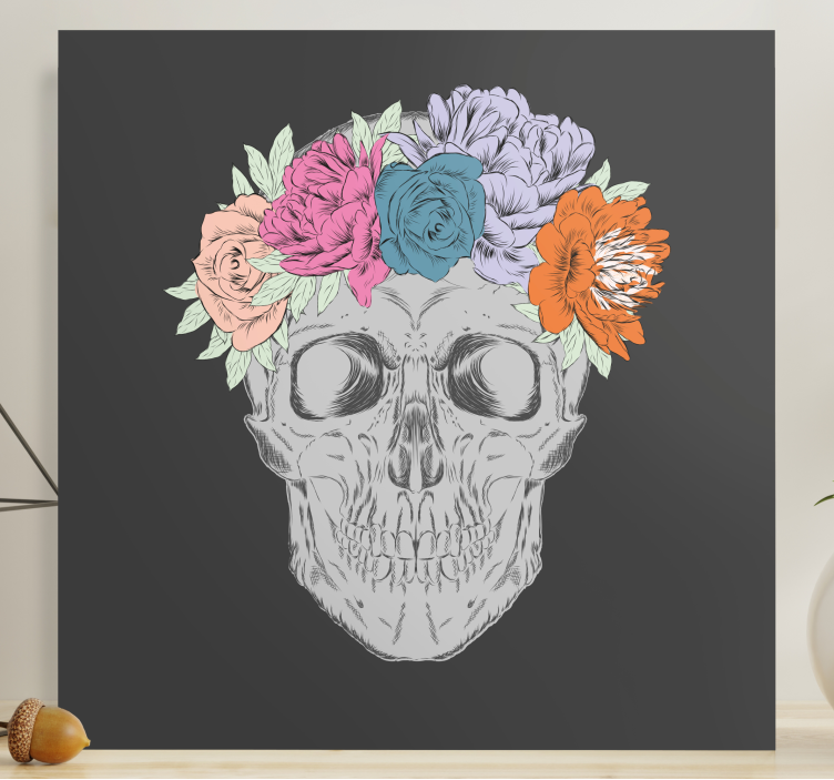 Quadro de flores Caveira com flores coloridas - TenStickers