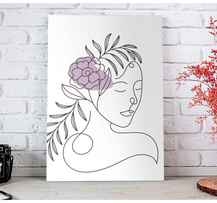 Quadro de flores Desenhado de rosto de mulher com flores - TenStickers