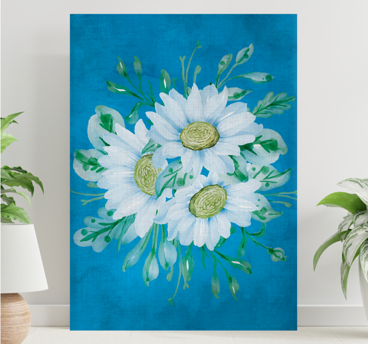 Quadro de flores Flores brancas em fundo azul - TenStickers