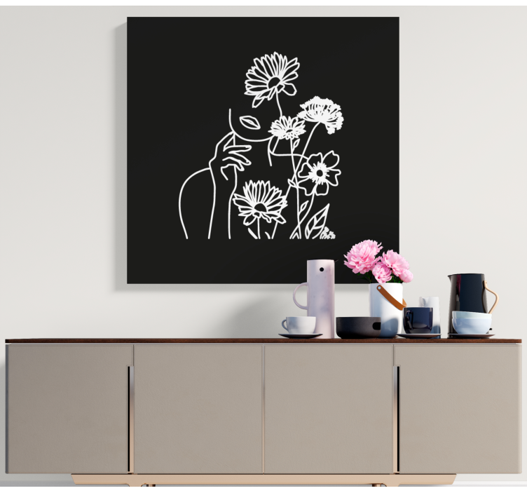 Quadro de flores Mulher e girassóis minimalistas - TenStickers