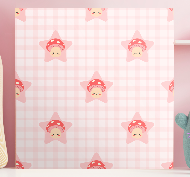 Quadro de plantas Padrão de cogumelos rosa fofos - TenStickers