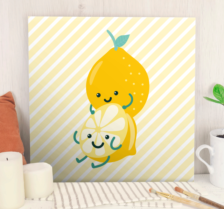 Quadro decorativo de vinícola limões fofos abraçam - TenStickers