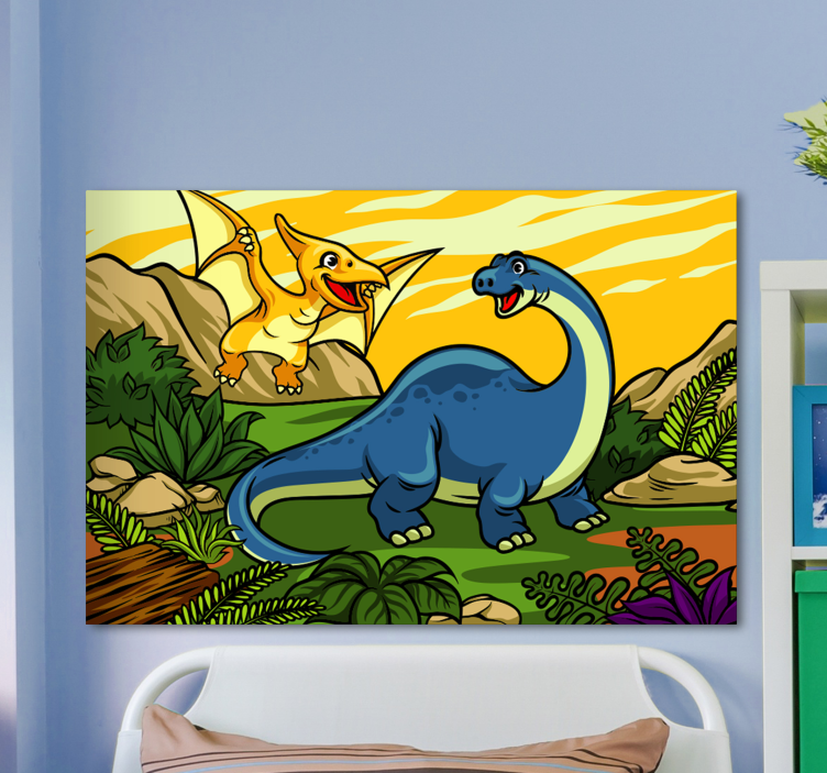 Quadro Dinossauros jurássico com paisagem - TenStickers