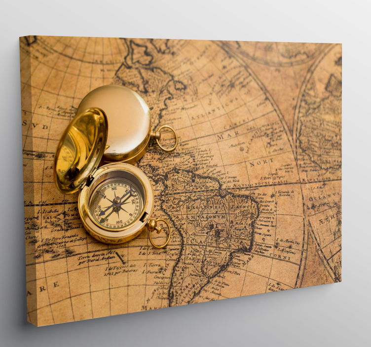 Quadro elegante mapamundi e bússula brillantes - TenStickers