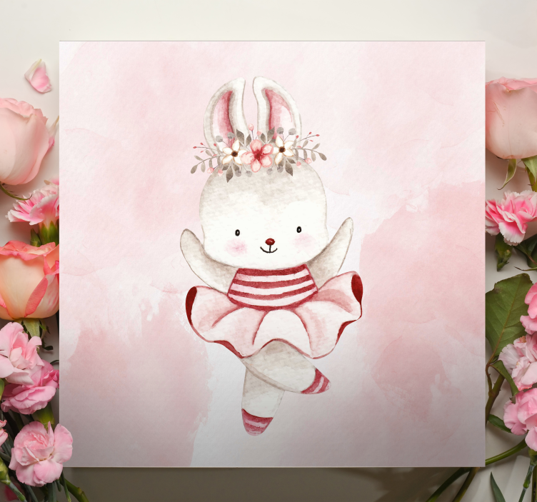 Quadro infantil Coelho bailarina em rosas - TenStickers
