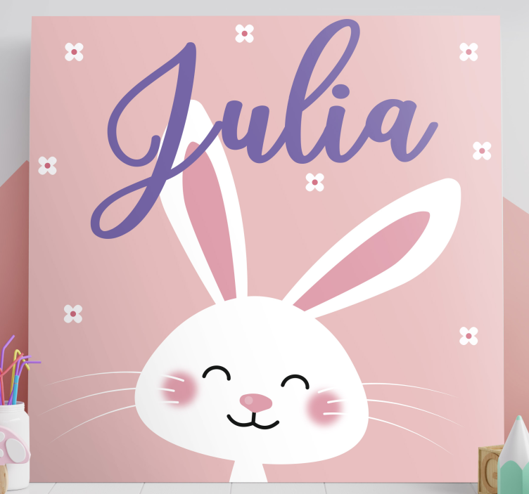 Quadro infantil Fundo rosa com coelho - TenStickers
