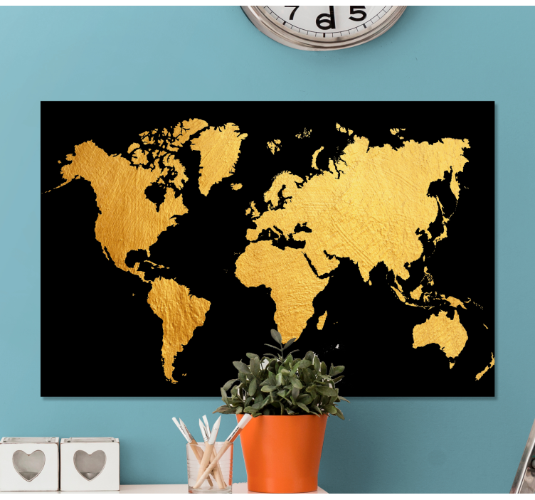 Quadro mapa mundi Preto e dourado - TenStickers