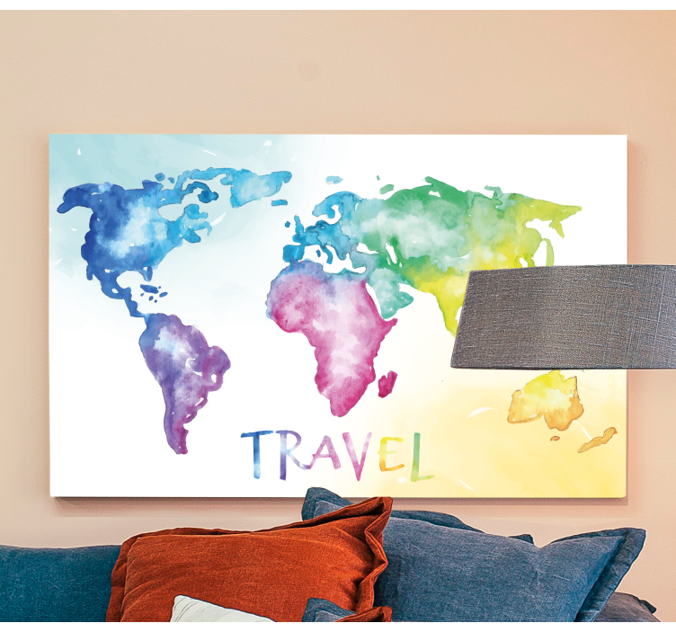 Quadro mapa mundi Viagem em aquarela - TenStickers