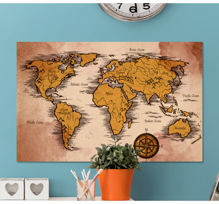 Quadro mapa mundi Vintage com nomes - TenStickers