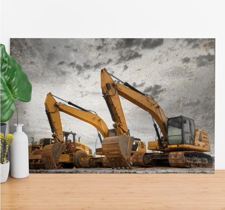 Quadro moderno Escavadeira amarela com pedras cinzentas e céu - TenStickers