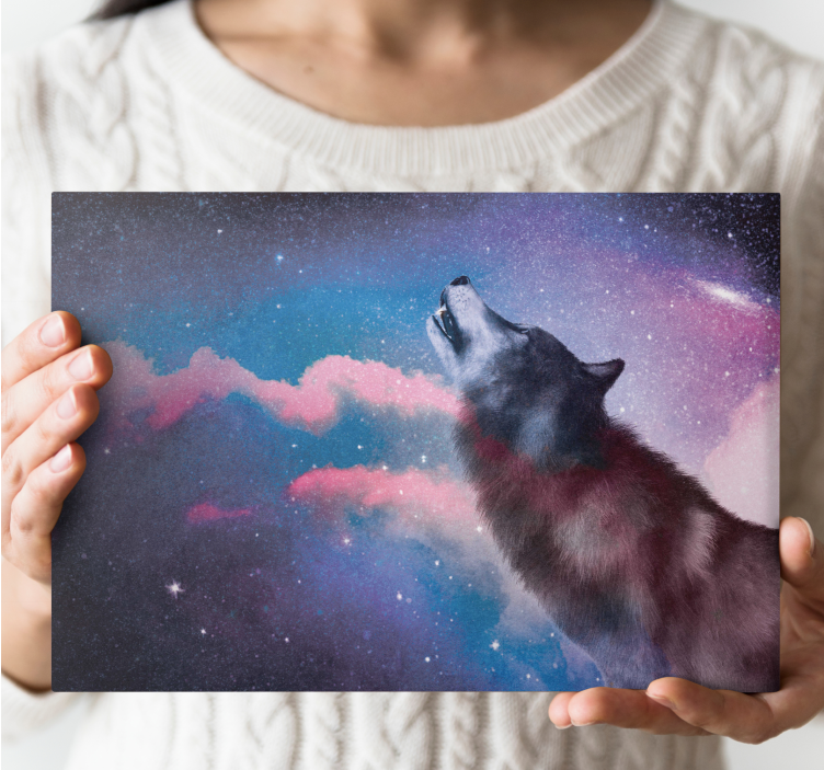Quadro moderno Lobo branco uivando para as estrelas - TenStickers